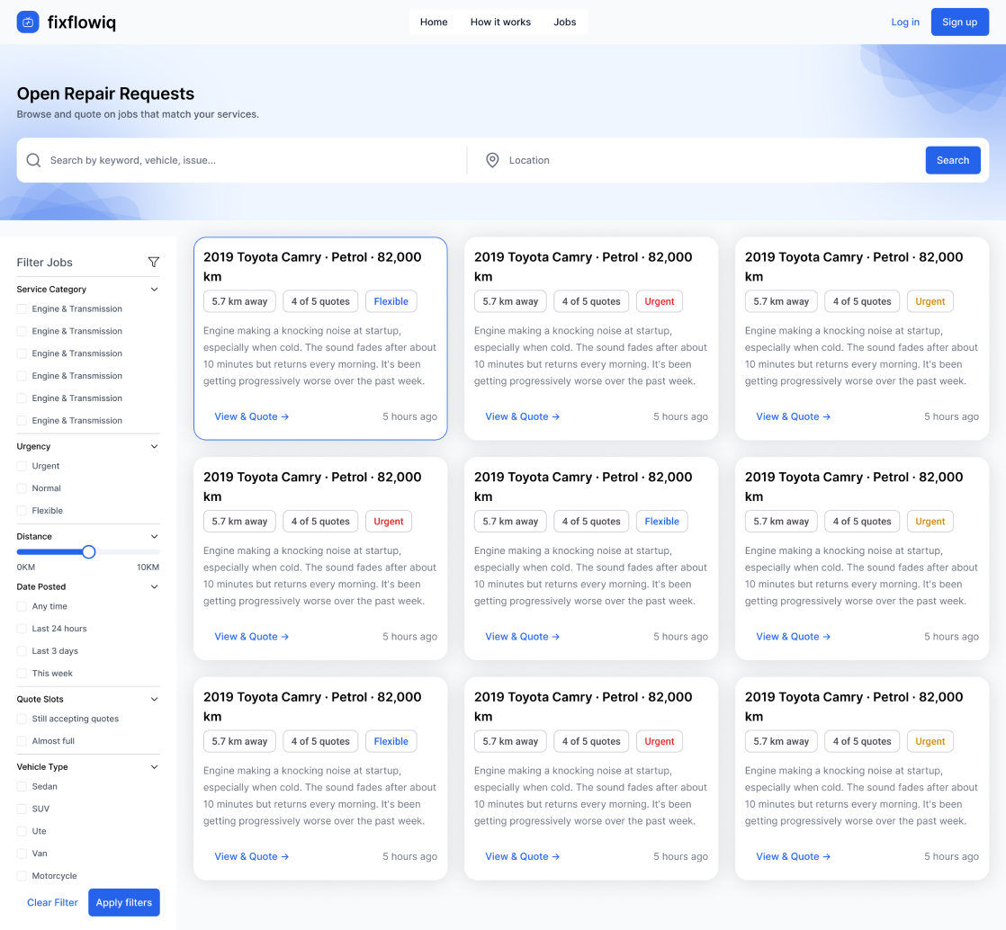 FixFlowIQ platform — Open Repair Requests